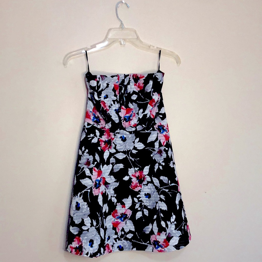 Black Floral Strapless Dress